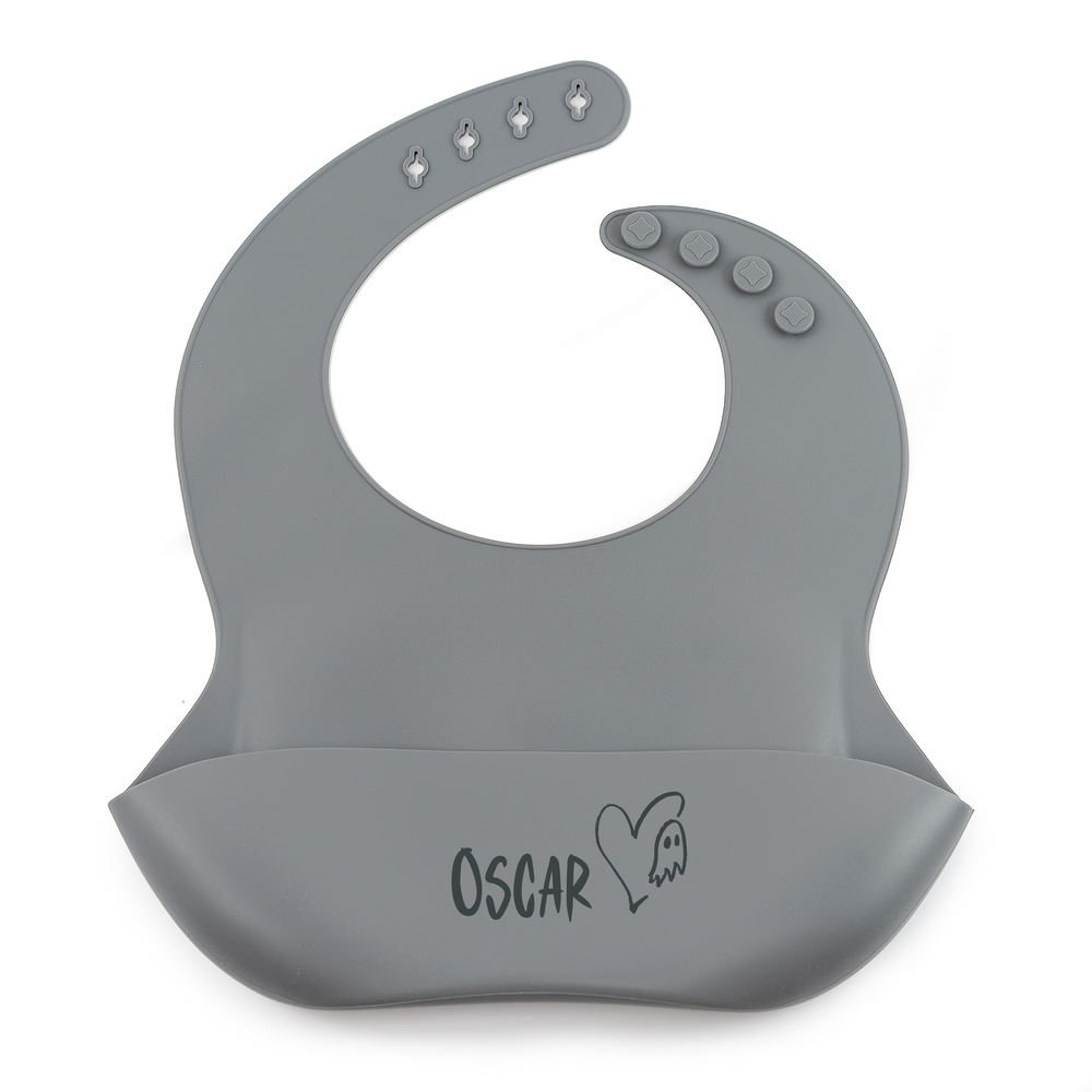 JBØRN Silicone Bib | Halloween Special Ghostie Grey - Personalisable Baby Products Sold and Personalised by JustBørn