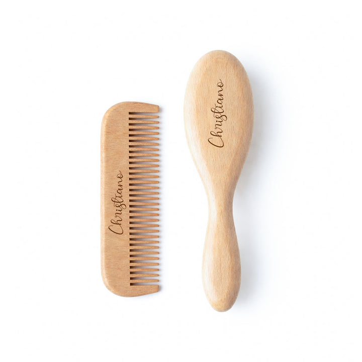 JBØRN Natural Beechwood Hairbrush & Comb Set | Personalise - Personalisable Baby Products Sold and Personalised by JustBørn