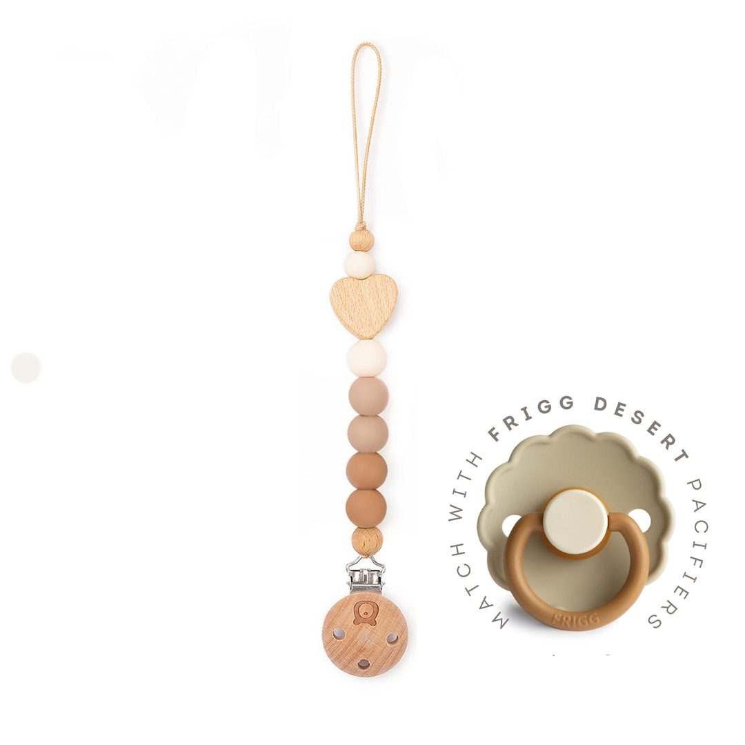 JBØRN Heart Pacifier Clip | Colour Block Desert - Personalisable Baby Products Sold and Personalised by JustBørn