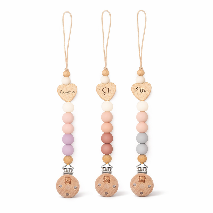JBØRN Heart Pacifier Clip | Colour Block - Personalisable Baby Products Sold and Personalised by JustBørn