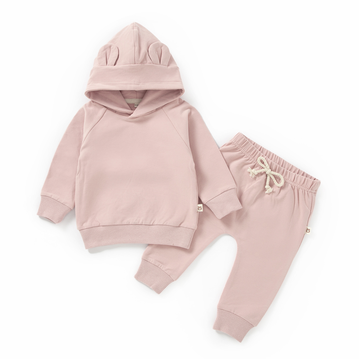 JBØRN Organic Cotton Baby Teddy Ears Hoodie & Joggers Set Hoodie & Jogger Set | Blush - Personalisable Baby Products Sold and Personalised by JustBørn
