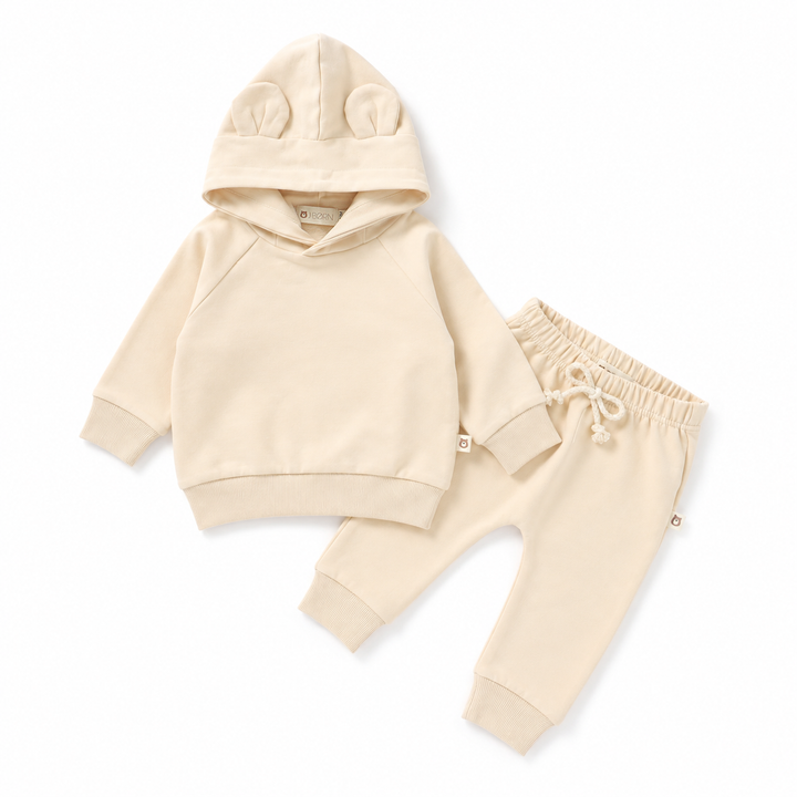 JBØRN Organic Cotton Baby Teddy Ears Hoodie & Joggers Set Hoodie & Jogger Set | Cream - Personalisable Baby Products Sold and Personalised by JustBørn