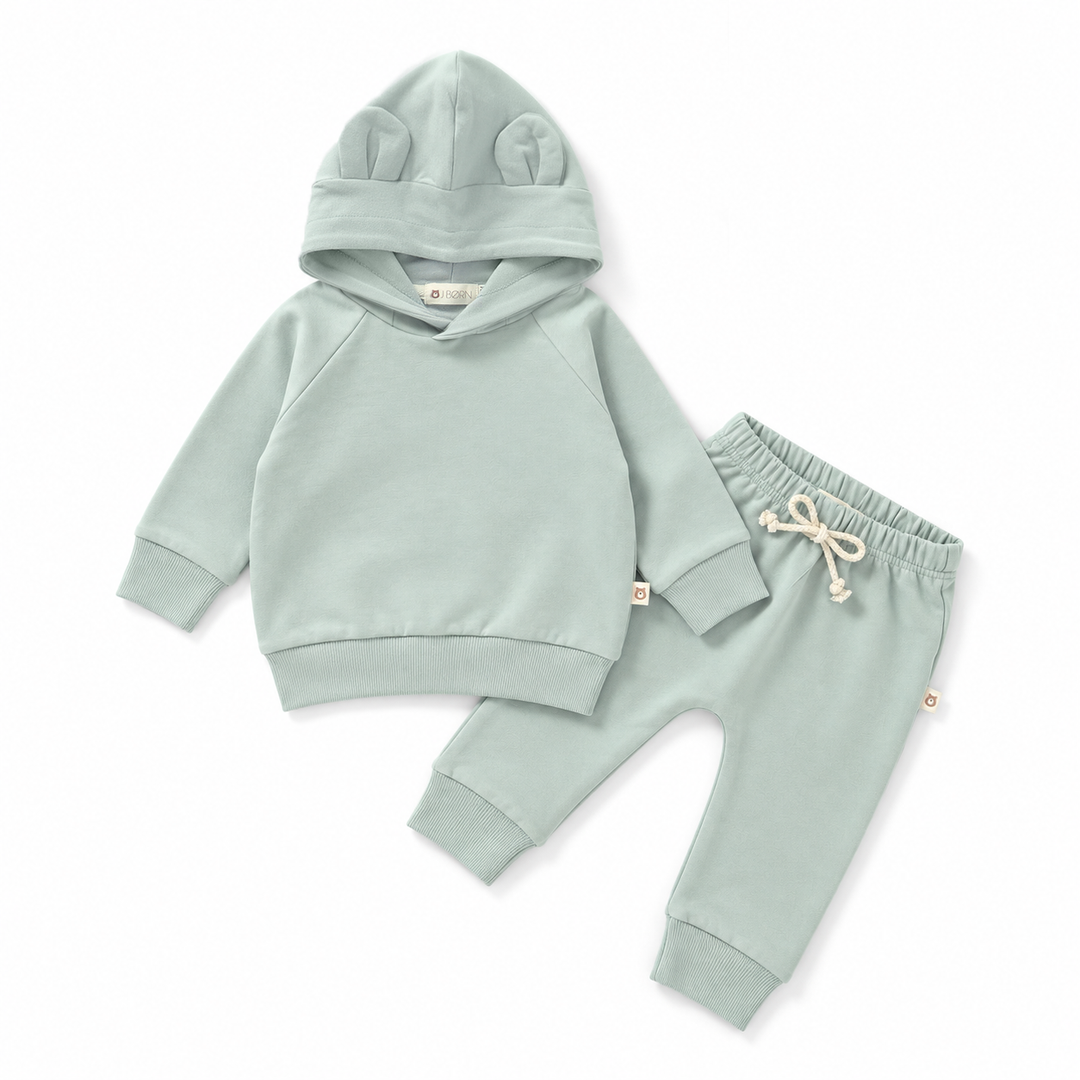 JBØRN Organic Cotton Baby Teddy Ears Hoodie & Joggers Set Hoodie & Jogger Set | Mint - Personalisable Baby Products Sold and Personalised by JustBørn