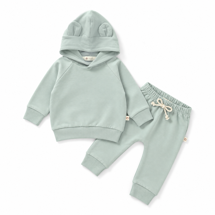 JBØRN Organic Cotton Baby Teddy Ears Hoodie & Joggers Set Hoodie & Jogger Set | Mint - Personalisable Baby Products Sold and Personalised by JustBørn