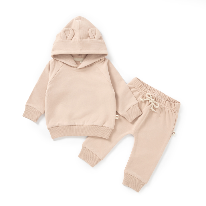 JBØRN Organic Cotton Baby Teddy Ears Hoodie & Joggers Set Hoodie & Jogger Set | Peach Cream - Personalisable Baby Products Sold and Personalised by JustBørn