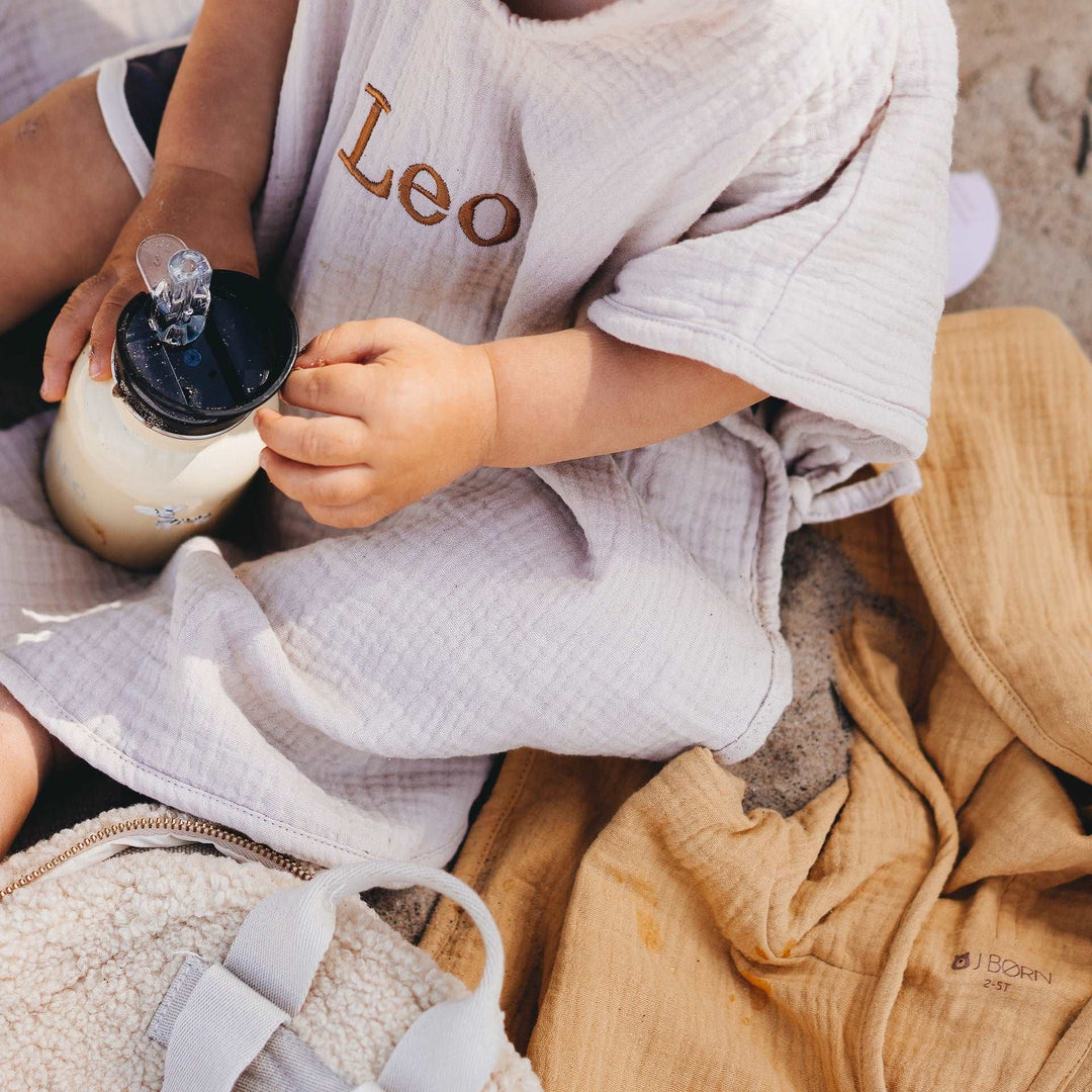 JBØRN Organic Cotton Muslin Hooded Poncho | Personalisable Sandstone 0-2 Year Old Yes - Personalisable Baby Products Sold and Personalised by JustBørn