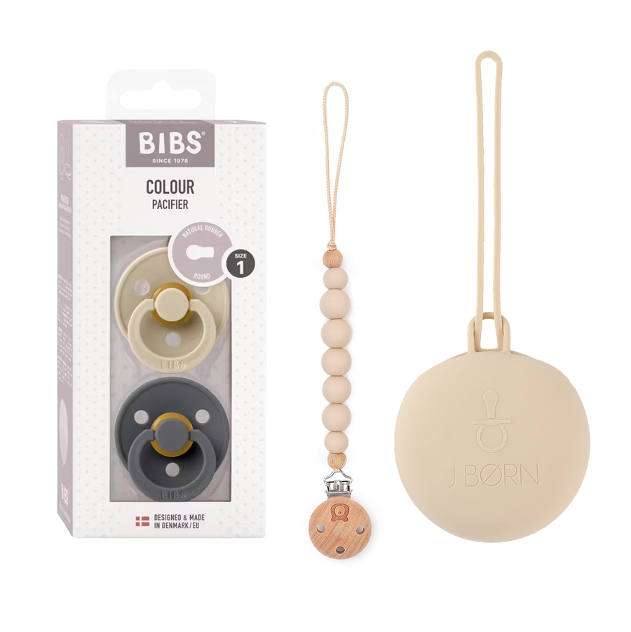 BIBS x JBØRN Set | 2 Pack Pacifiers with Matching Holders Size 1 (0-6 months) - Personalisable Baby Products Sold and Personalised by JustBørn
