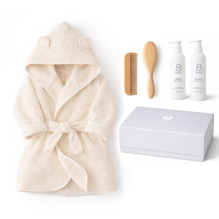 JBØRN Baby Spa Gift Set | Bathrobe, Brush Set & Skincare Ivory Baby Spa Gift Set - Personalisable Baby Products Sold and Personalised by JustBørn