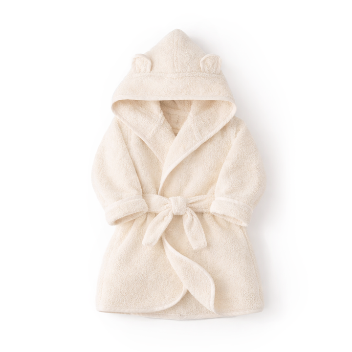 JBØRN Organic Cotton Baby Hooded Bathrobe Ivory Bathrobe - Personalisable Baby Products Sold and Personalised by JustBørn
