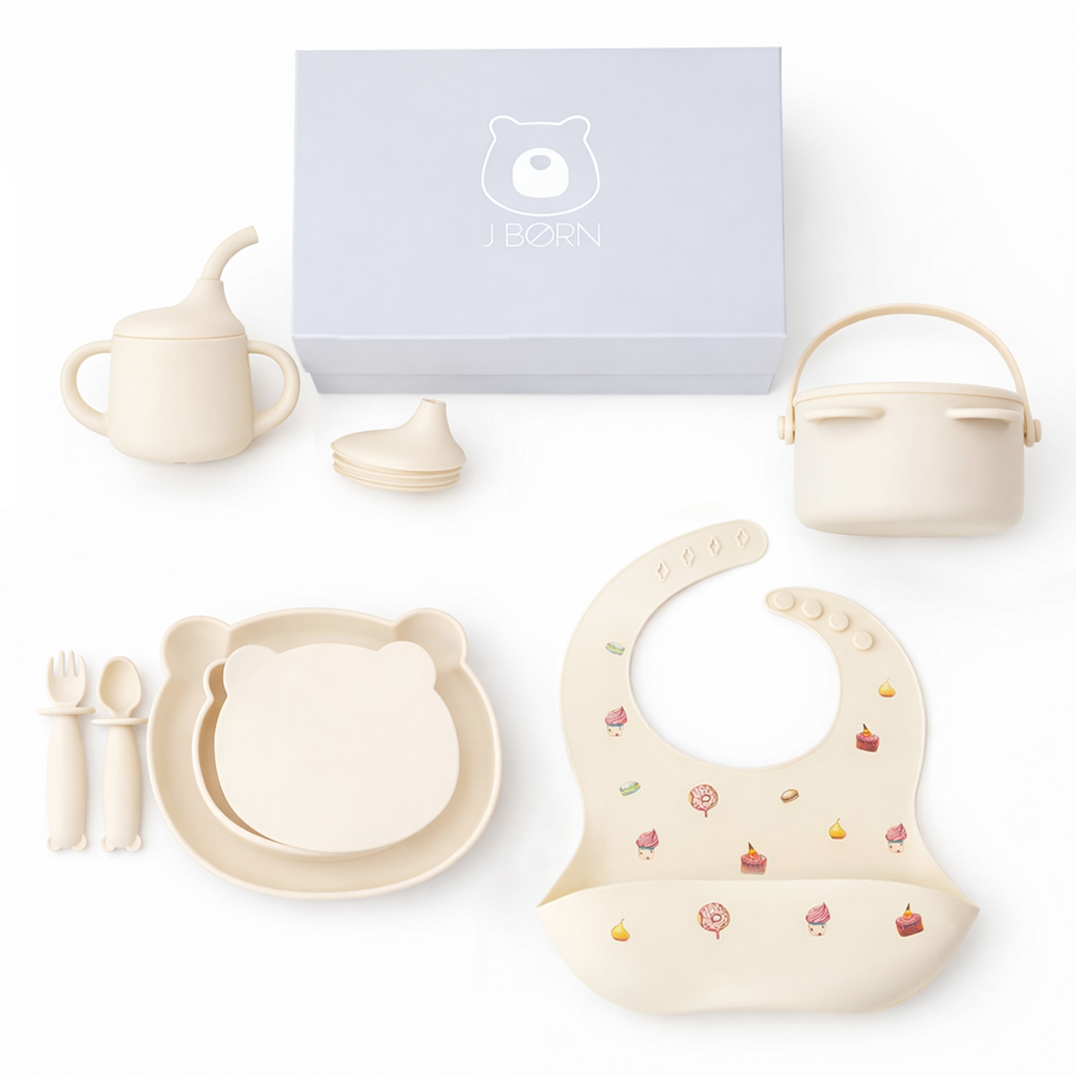 JBØRN Baby Weaning Full Essentials Gift Box Cakes Ivory - Personalisable Baby Products Sold and Personalised by JustBørn