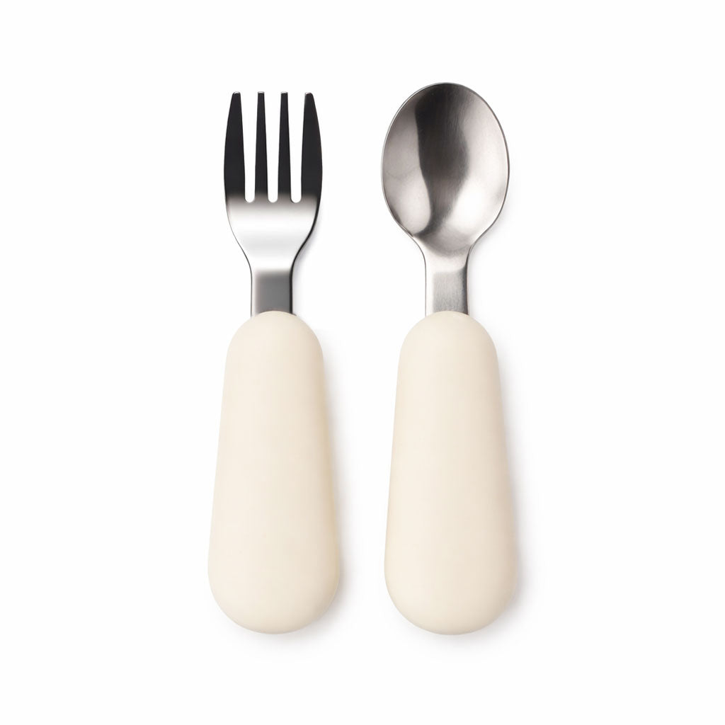 JBØRN Stainless Steel Cutlery Set Ivory - Personalisable Baby Products Sold and Personalised by JustBørn