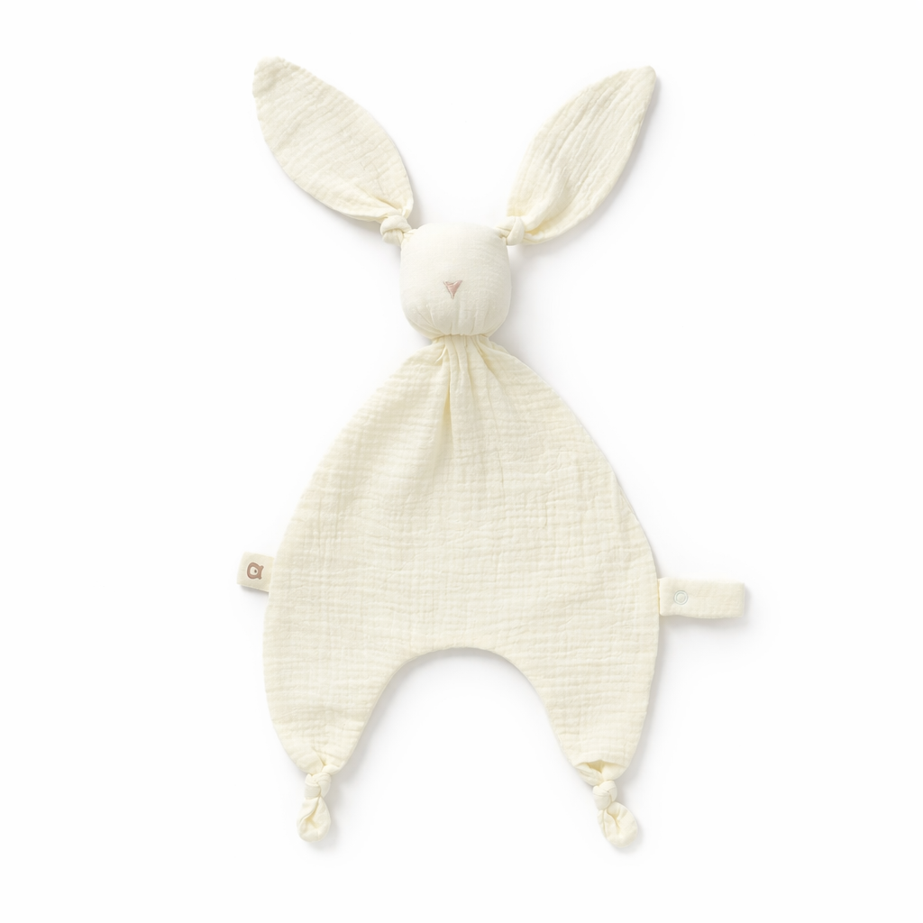 JBØRN Organic Cotton Bunny Comforter with Pacifier Loop Ivory Muslin Bunny - Personalisable Baby Products Sold and Personalised by JustBørn