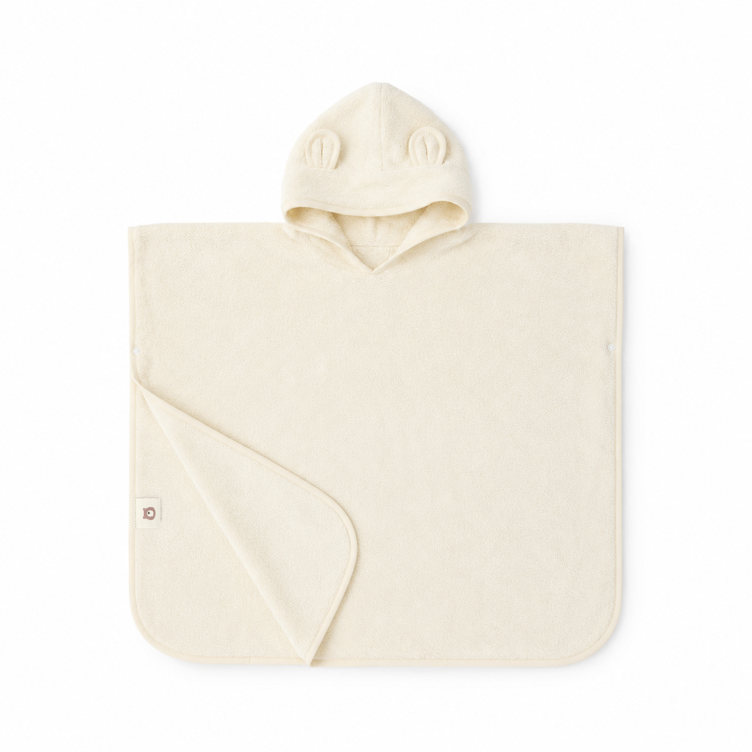 JBØRN Organic Cotton Hooded Poncho Ivory Poncho - Personalisable Baby Products Sold and Personalised by JustBørn
