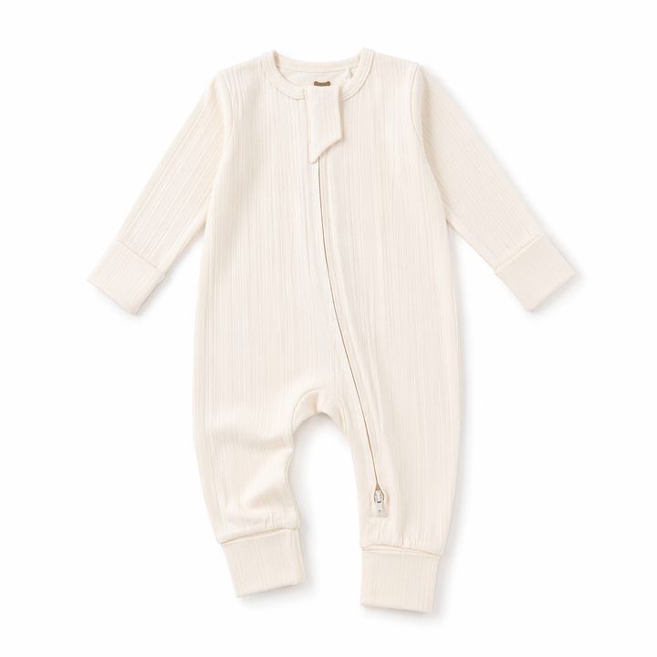 JBØRN Ribbed Bamboo Sleepsuit | 6–12M Ivory Sleepsuit - Personalisable Baby Products Sold and Personalised by JustBørn
