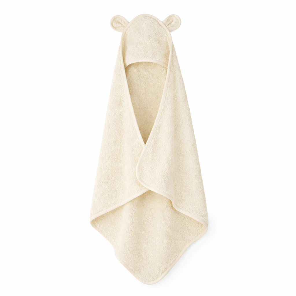 JBØRN Organic Cotton Baby Hooded Towel with Ears Ivory - Personalisable Baby Products Sold and Personalised by JustBørn
