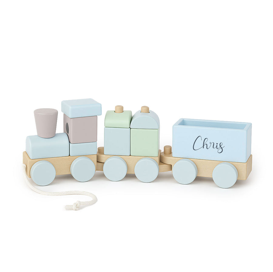 JBØRN Personalised Wooden Pull-Along Stacking Train Set - Personalisable Baby Products Sold and Personalised by JustBørn