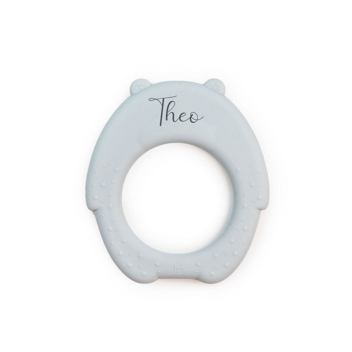 JBØRN Bear Teether Powder Blue Yes - Personalisable Baby Products Sold and Personalised by JustBørn