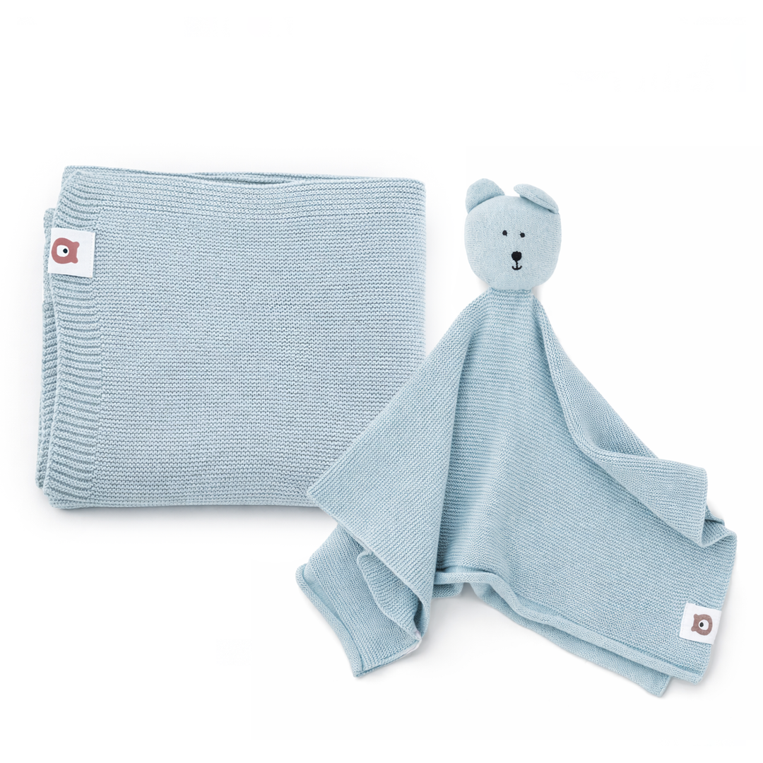 JBØRN Knitted Blanket & Comforter Gift Set Knitted Blanket & Bear Comforter | French Grey - Personalisable Baby Products Sold and Personalised by JustBørn