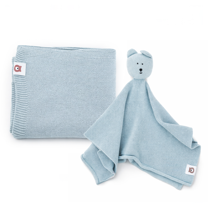 JBØRN Knitted Blanket & Comforter Gift Set Knitted Blanket & Bear Comforter | French Grey - Personalisable Baby Products Sold and Personalised by JustBørn