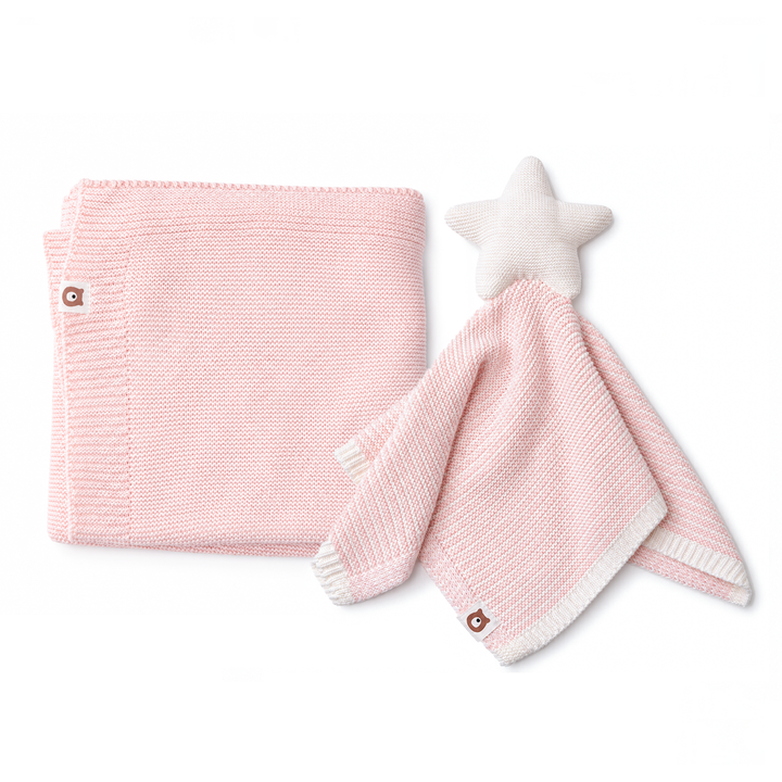 JBØRN Knitted Blanket & Star Comforter Set Knitted Blankets Set | Blossom - Personalisable Baby Products Sold and Personalised by JustBørn