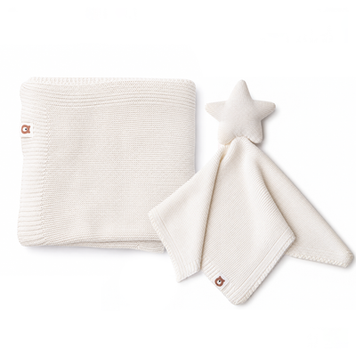 JBØRN Knitted Blanket & Star Comforter Set Knitted Blankets Set | Ivory - Personalisable Baby Products Sold and Personalised by JustBørn