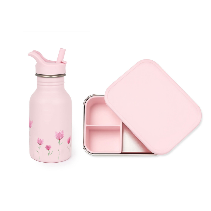 JBØRN Personalised Water Bottle & Lunch Box Set Lilac Bloom Lunch Box Set - Personalisable Baby Products Sold and Personalised by JustBørn
