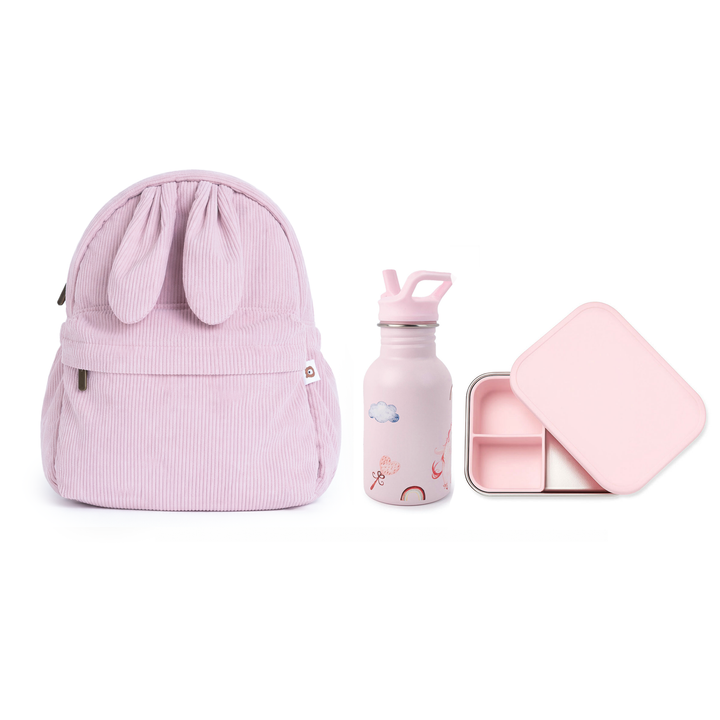 JBØRN Personalised Backpack, Water Bottle & Lunch Box Gift Set Lilac Travel Bundle - Personalisable Baby Products Sold and Personalised by JustBørn