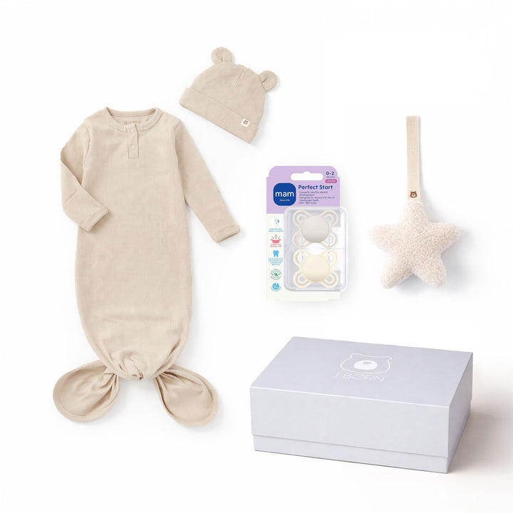 MAM Newborn Gift Set | Perfect Start 0-2m Pacifiers, Knotted Gown & Hat & Star Comforter with Pacifier Loop - Personalisable Baby Products Sold and Personalised by JustBørn