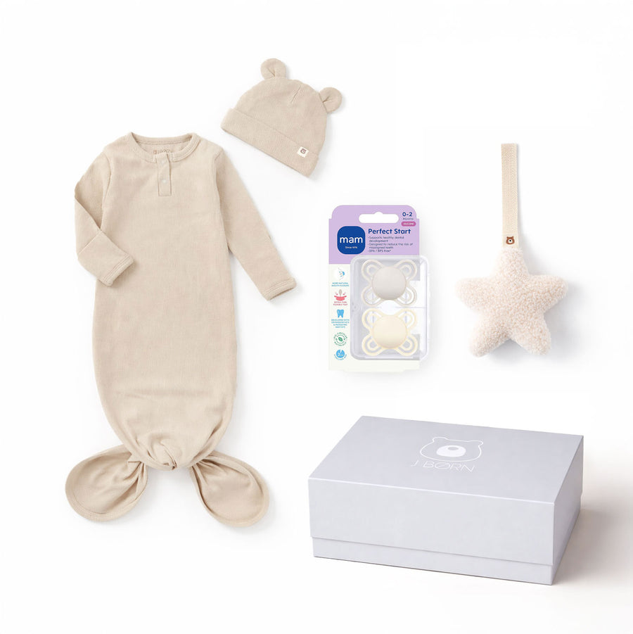 MAM Newborn Gift Set | Perfect Start 0-2m Pacifiers, Knotted Gown & Hat & Star Comforter with Pacifier Loop - Personalisable Baby Products Sold and Personalised by JustBørn