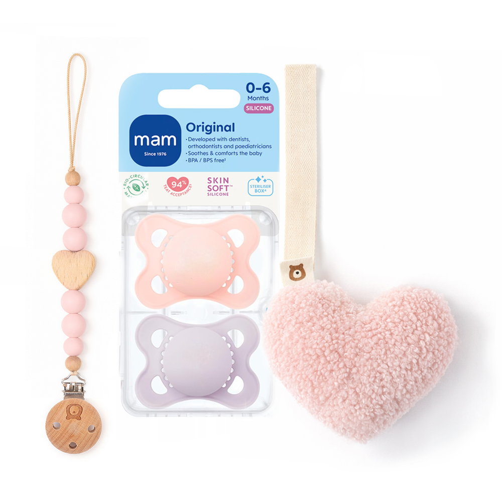 MAM Original Soother 0-6 Months & Matching Holders MAM Original Set | Heart - Personalisable Baby Products Sold and Personalised by JustBørn