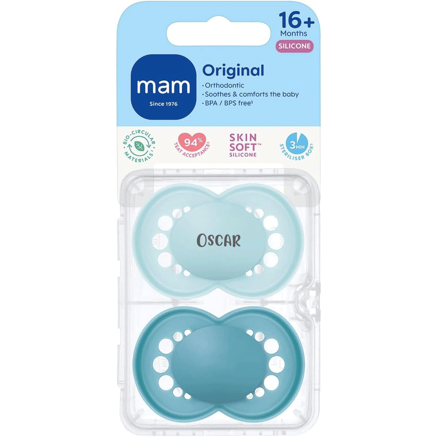 MAM Original Soother 16+ Months Teal Blue & Baby Blue Yes - Personalisable Baby Products Sold and Personalised by JustBørn