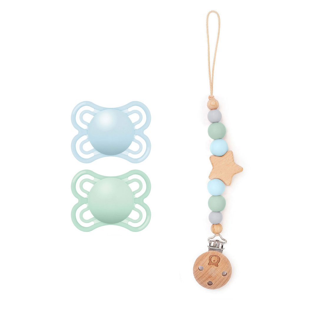 MAM Perfect Soother 0-6 Months & Matching Pacifier Clip MAM Perfect Blue & Seafoam - Personalisable Baby Products Sold and Personalised by JustBørn