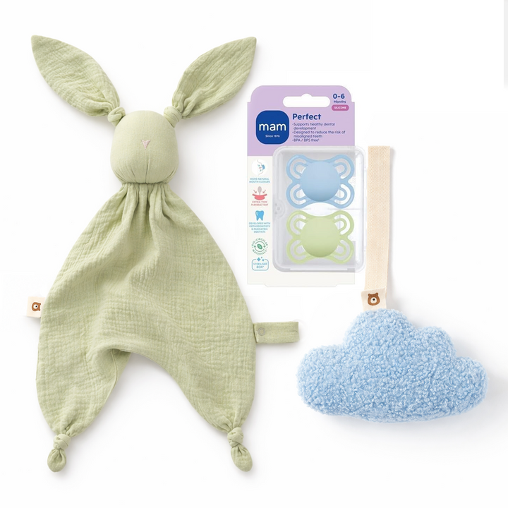 MAM Perfect Soother & Matching Comforters Set | 0-6 months MAM Perfect & Comforters Set | Baby Blue Pistachio - Personalisable Baby Products Sold and Personalised by JustBørn