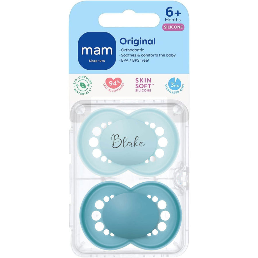 MAM Original Soother 6+ Months Teal Blue & Baby Blue Yes - Personalisable Baby Products Sold and Personalised by JustBørn
