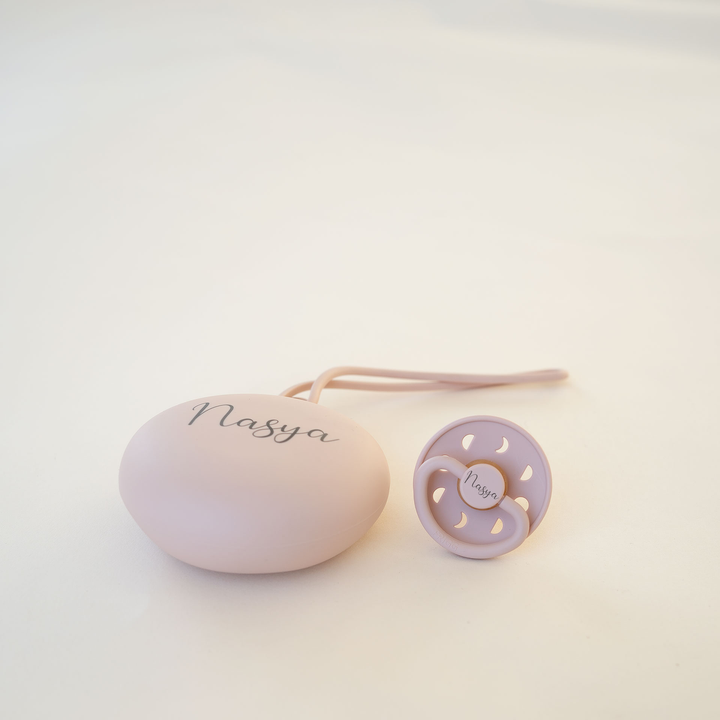 Frigg Rubber Latex Pacifier & JBØRN Pod Moon Blush & Pod - Personalisable Baby Products Sold and Personalised by JustBørn