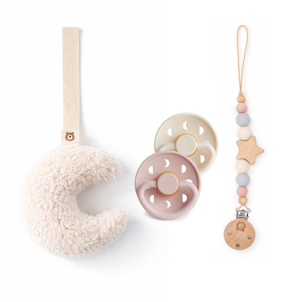 FRIGG Moon Pacifiers & Holders Set Moon Cream & Blush Bundle Set - Personalisable Baby Products Sold and Personalised by JustBørn