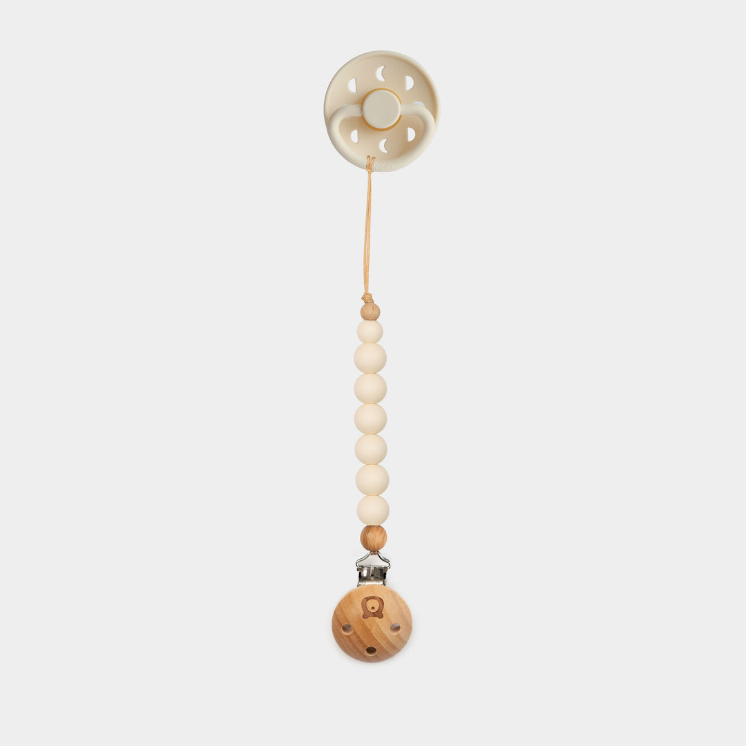 Cream FRIGG Moon Pacifier & Matching Clip Set | Personalisable by FRIGG sold by Just Børn