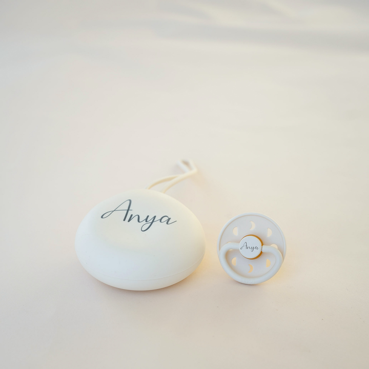 Frigg Rubber Latex Pacifier & JBØRN Pod Moon Cream & Pod - Personalisable Baby Products Sold and Personalised by JustBørn
