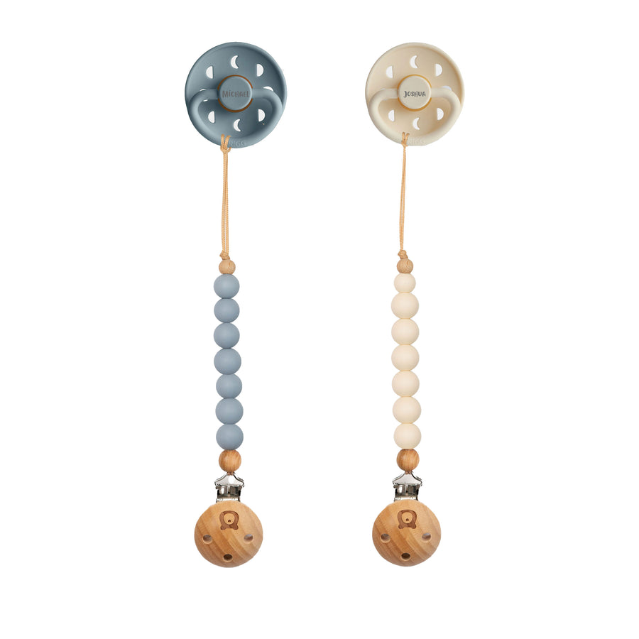 Stone Blue FRIGG Moon Pacifier & Matching Clip Set | Personalisable by FRIGG sold by Just Børn