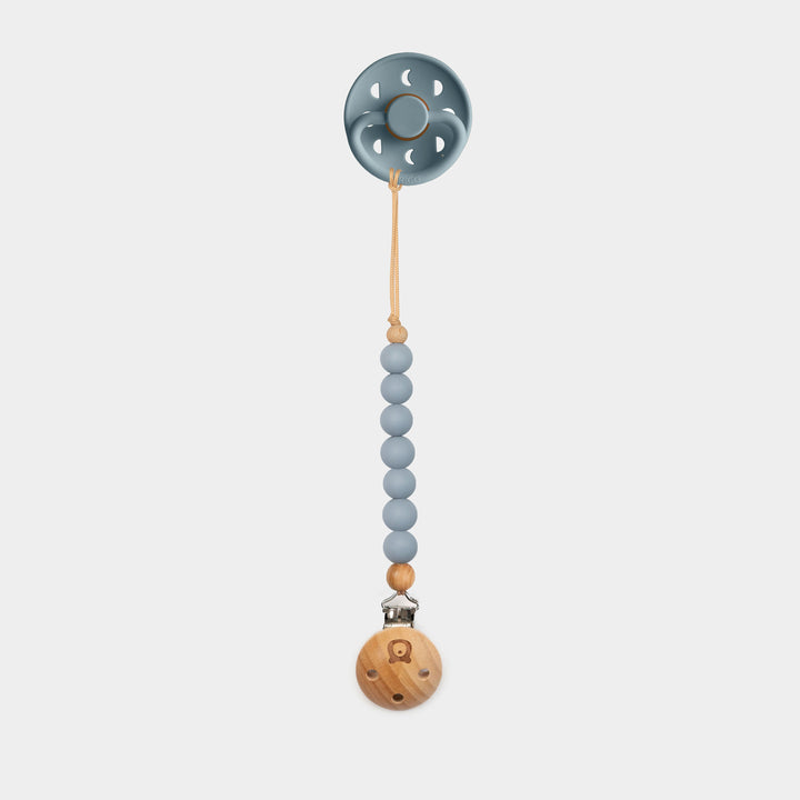 Stone Blue FRIGG Moon Pacifier & Matching Clip Set | Personalisable by FRIGG sold by Just Børn
