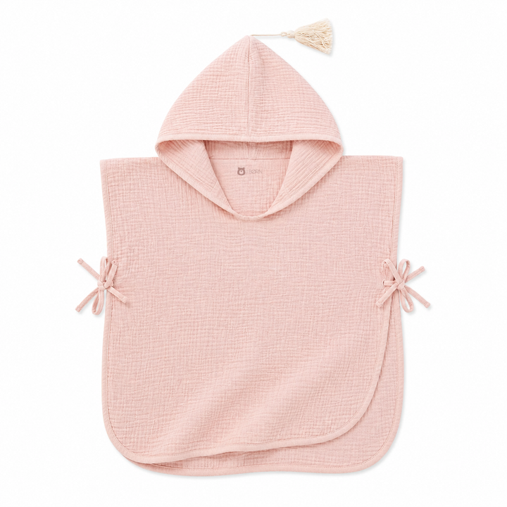 JBØRN Organic Cotton Muslin Hooded Poncho Muslin Poncho | Blush - Personalisable Baby Products Sold and Personalised by JustBørn