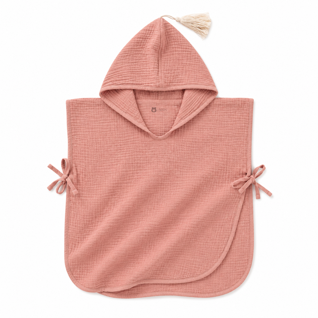 JBØRN Organic Cotton Muslin Hooded Poncho Muslin Poncho | Powder Blush - Personalisable Baby Products Sold and Personalised by JustBørn