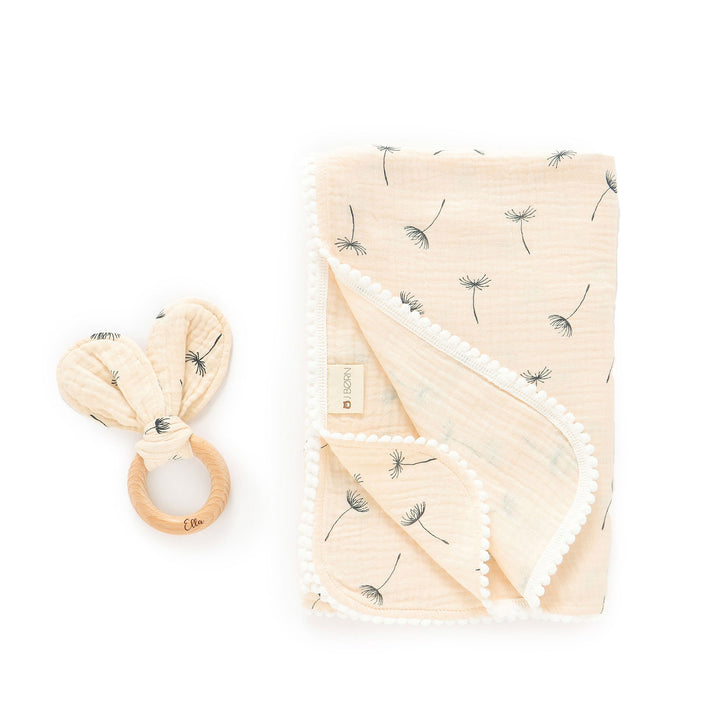 Daffodils Muslin JBØRN Pop Pom Swaddle Organic Muslin Blanket & Teether Set by Just Børn sold by Just Børn