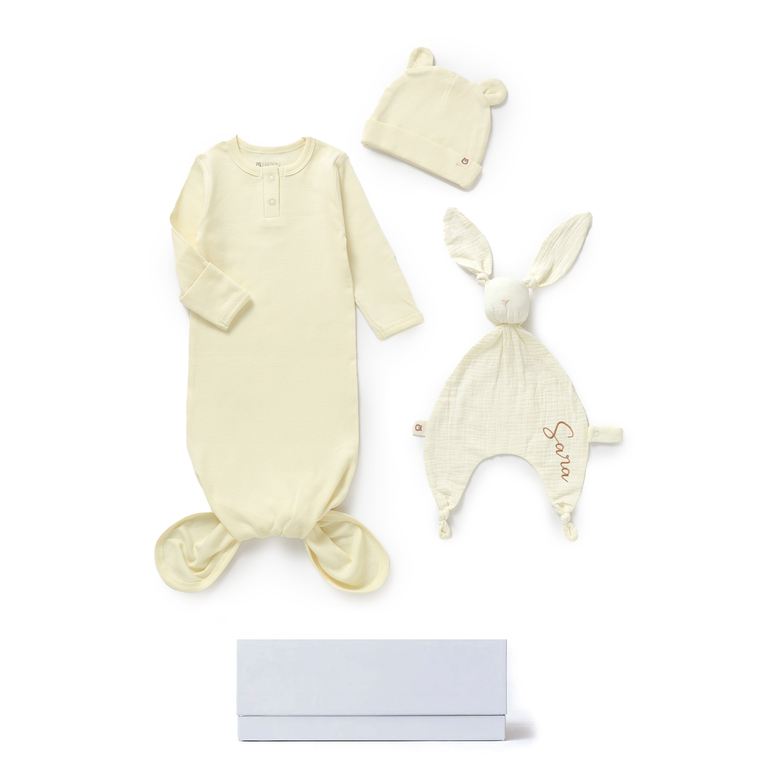 JBØRN Organic Cotton Sleeping Gown & Comforter Gift Set | 0-6 Months Moonlit Daffodil Yes - Personalisable Baby Products Sold and Personalised by JustBørn