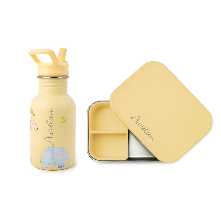 JBØRN Personalised Water Bottle & Lunch Box Set Safari Park No Gift Box - Personalisable Baby Products Sold and Personalised by JustBørn