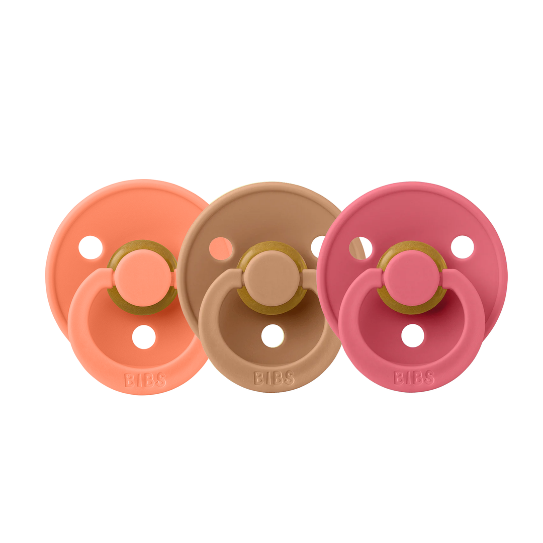 BIBS Colour Natural Rubber Latex Pacifiers (Size 1 & 2) | 3 Pack Papaya Coral Earth - Personalisable Baby Products Sold and Personalised by JustBørn