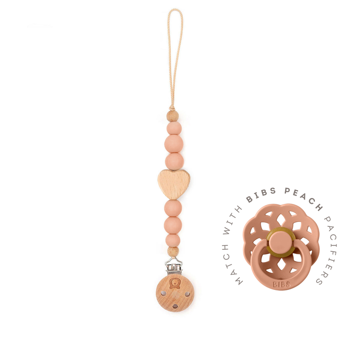 JBØRN Love Heart Pacifier Clip Peach - Personalisable Baby Products Sold and Personalised by JustBørn