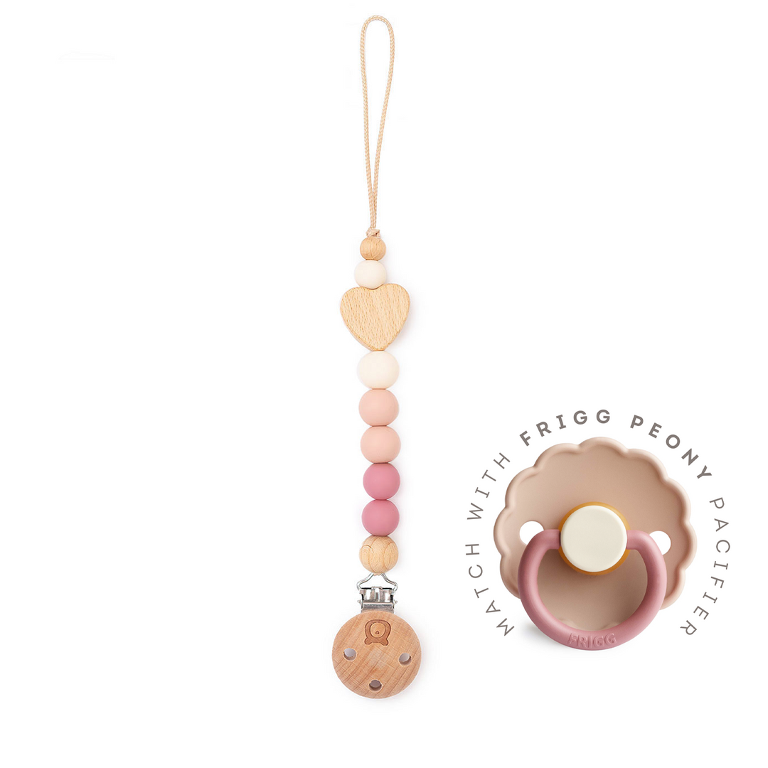 JBØRN Heart Pacifier Clip | Colour Block Peony - Personalisable Baby Products Sold and Personalised by JustBørn