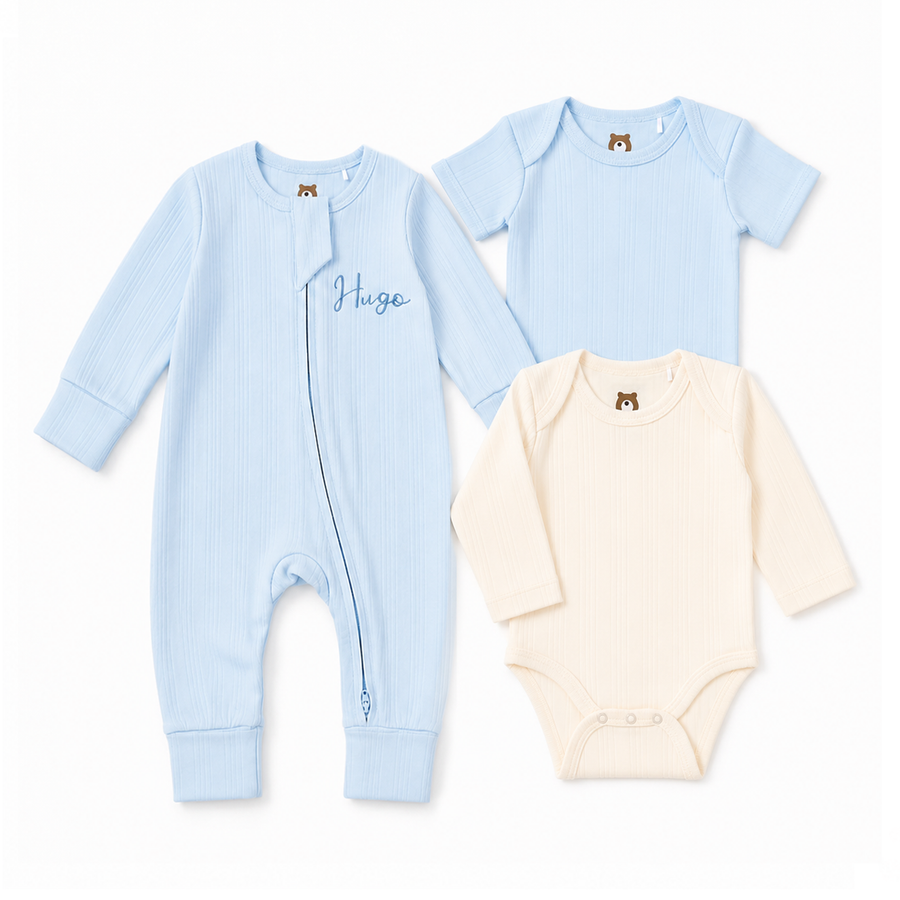 JBØRN Ribbed Bamboo Essential Bundle | 6+months - Personalisable Baby Products Sold and Personalised by JustBørn