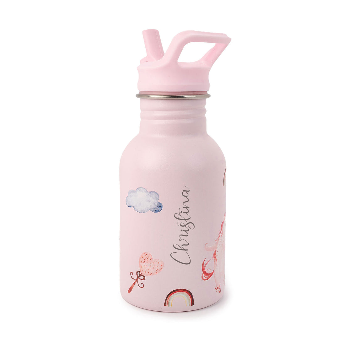 JBØRN Personalised Stainless Steel Kids Water Bottle Unicorns - Personalisable Baby Products Sold and Personalised by JustBørn
